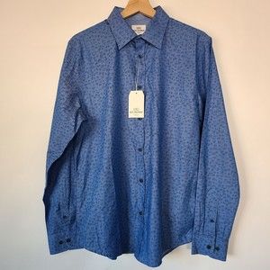 Ben Sherman Blue Tally Marks Design Button-Front Long Sleeve Shirt - NWT